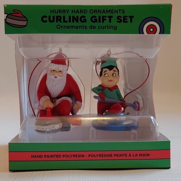 Curling Ornament Gift Set BNIP Santa and Elf HURRY HARD Curling Ornament - Picture 1 of 7
